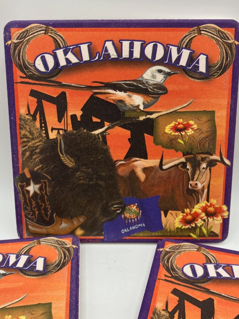 "Oklahoma" Cermic Coasters by Coaster Stone Set of 4 Cork Backs New In The Box